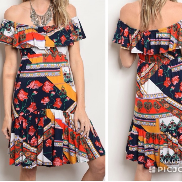 Voom by Joy Han Dresses & Skirts - Off Shoulder Floral & Patchwork Dress
